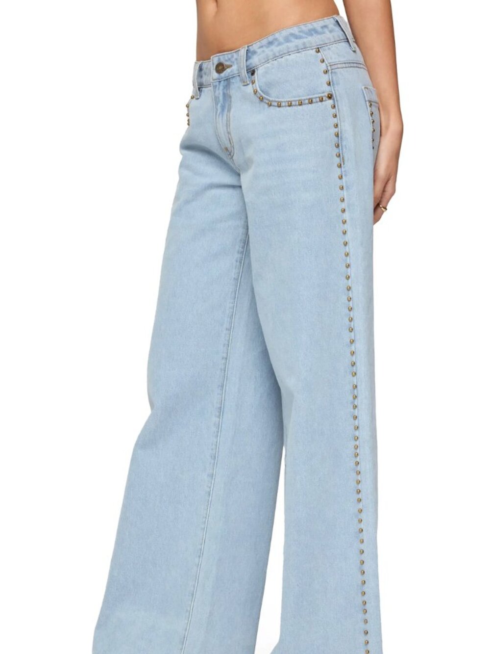 EDIKTED Stassie Stud Low Rise Wide Leg Jeans Light Blue XS NWT